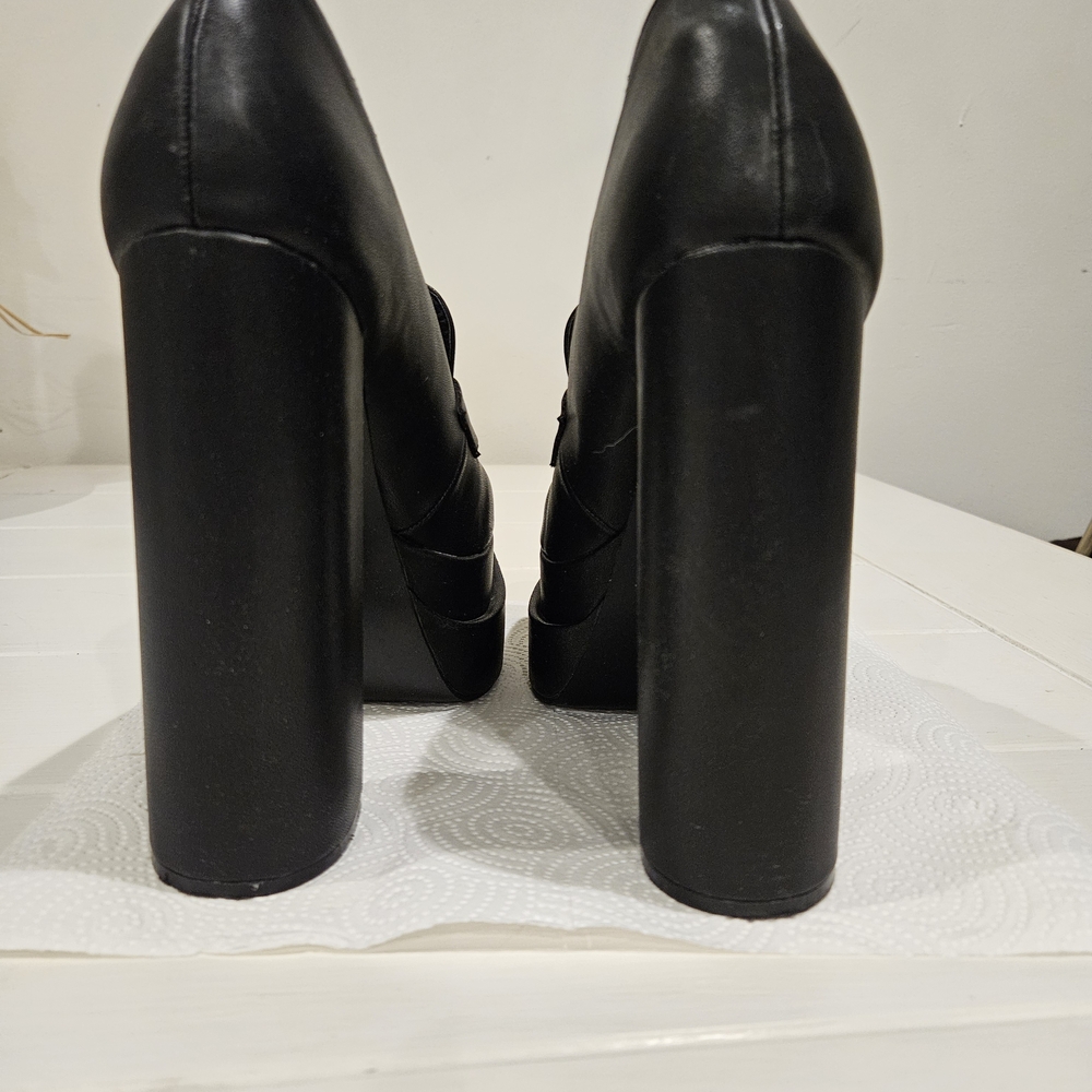 Black Platform Loafers with Gold Accent - Picture 3 of 6